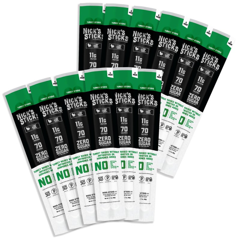 Nick's Sticks Clean & Balanced Free Range Turkey Snack Sticks | Made in the USA | Gluten Free | Paleo, Keto, Whole30 Approved | No Soy, Antibiotics or Hormones (12 - 1.7oz. Packs of 2 Sticks) - Image 1
